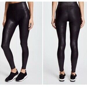 SPANX Faux Leather Leggings Womens XS Black Shaping Waistband Comfy Yoga Pull On